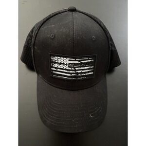 Authentic Brand American Flag Patch Logo Distressed Black Trucker Hat Mesh OSFM